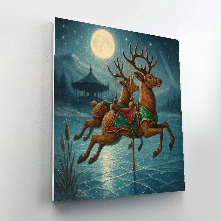 Midnight Reindeer Carousel Lake Crossing paint by color