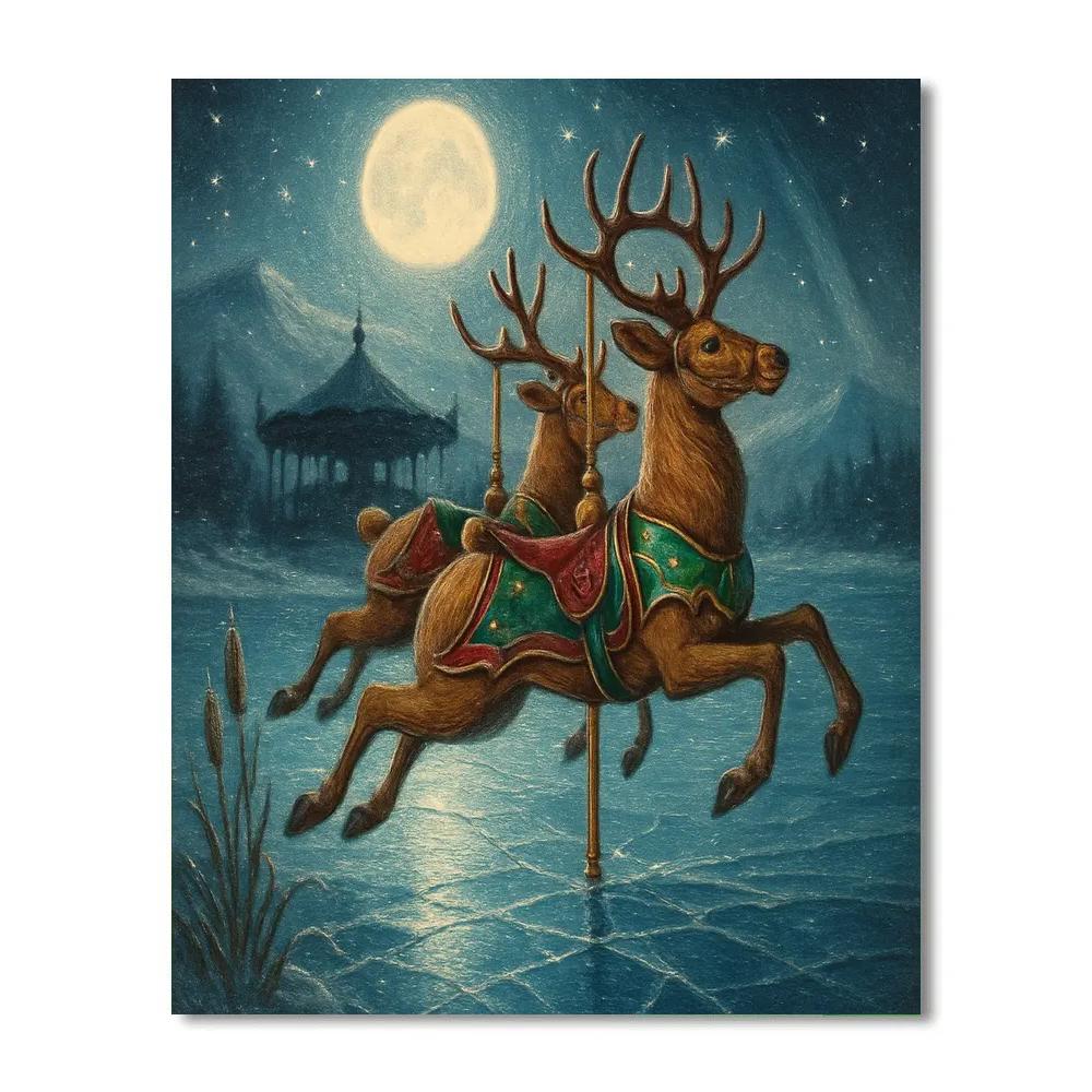 Midnight Reindeer Carousel Lake Crossing paint by color