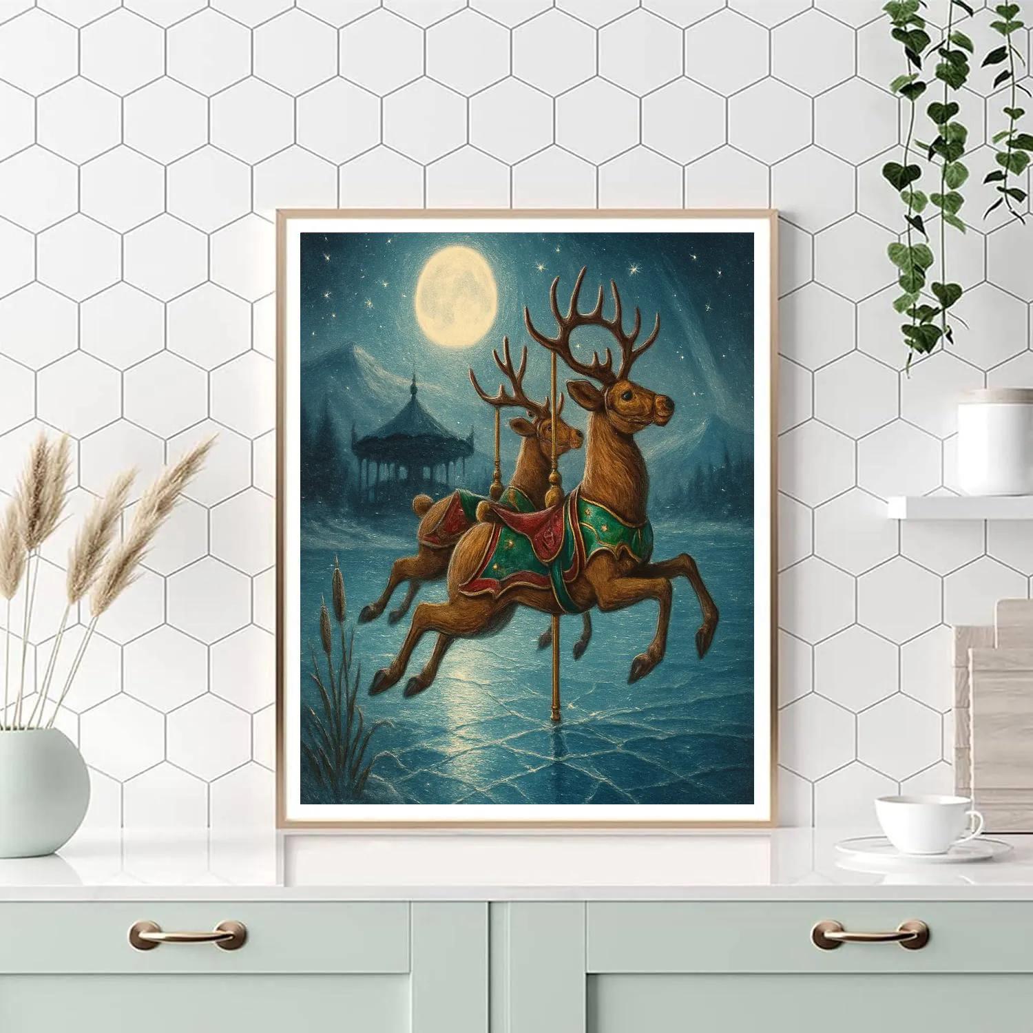 Midnight Reindeer Carousel Lake Crossing paint by color