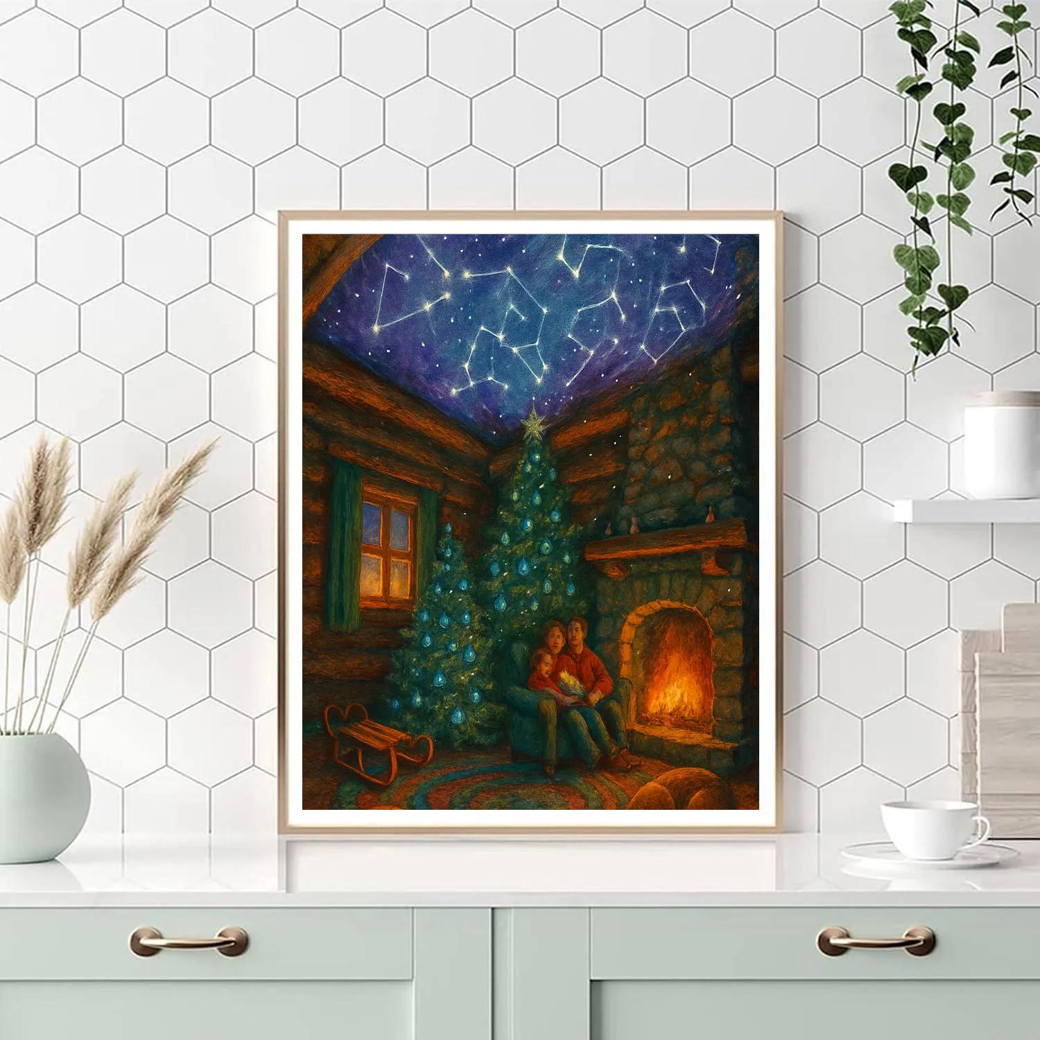 Winter Cottage Star Map Ceiling painting number kit
