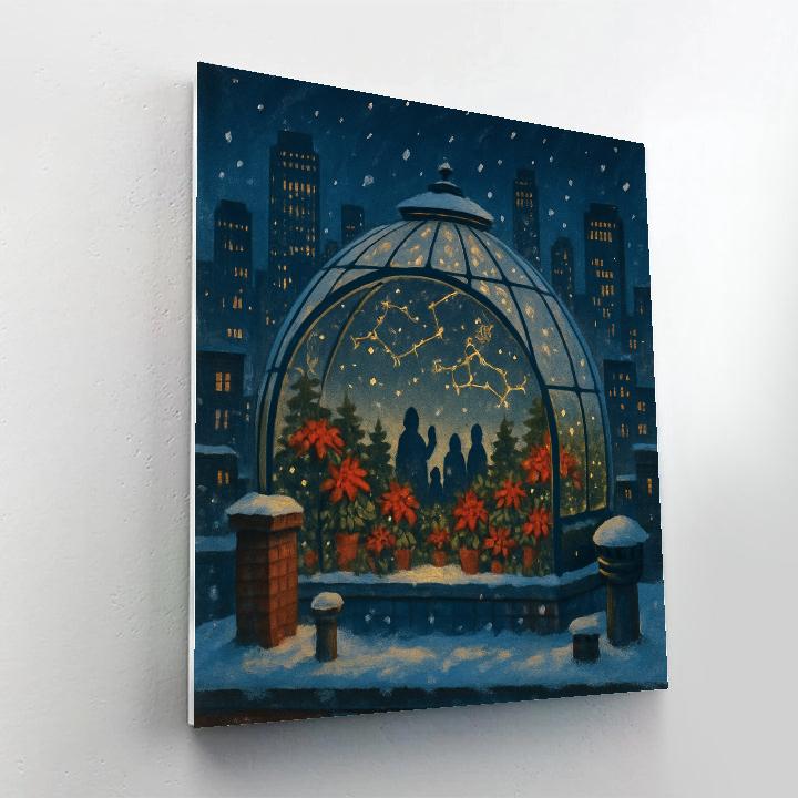 Snowy Rooftop Greenhouse Planetarium paint by numbers
