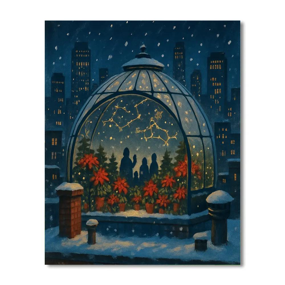 Snowy Rooftop Greenhouse Planetarium paint by numbers