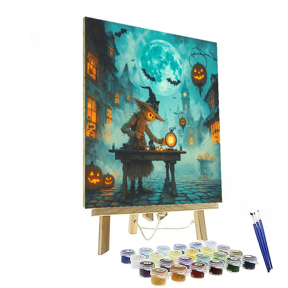 Clockmaker Of The Spooky Moonlit Village paint by numbers