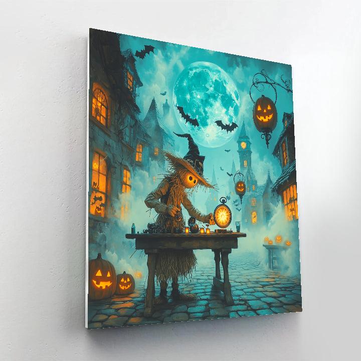 Clockmaker Of The Spooky Moonlit Village paint by numbers