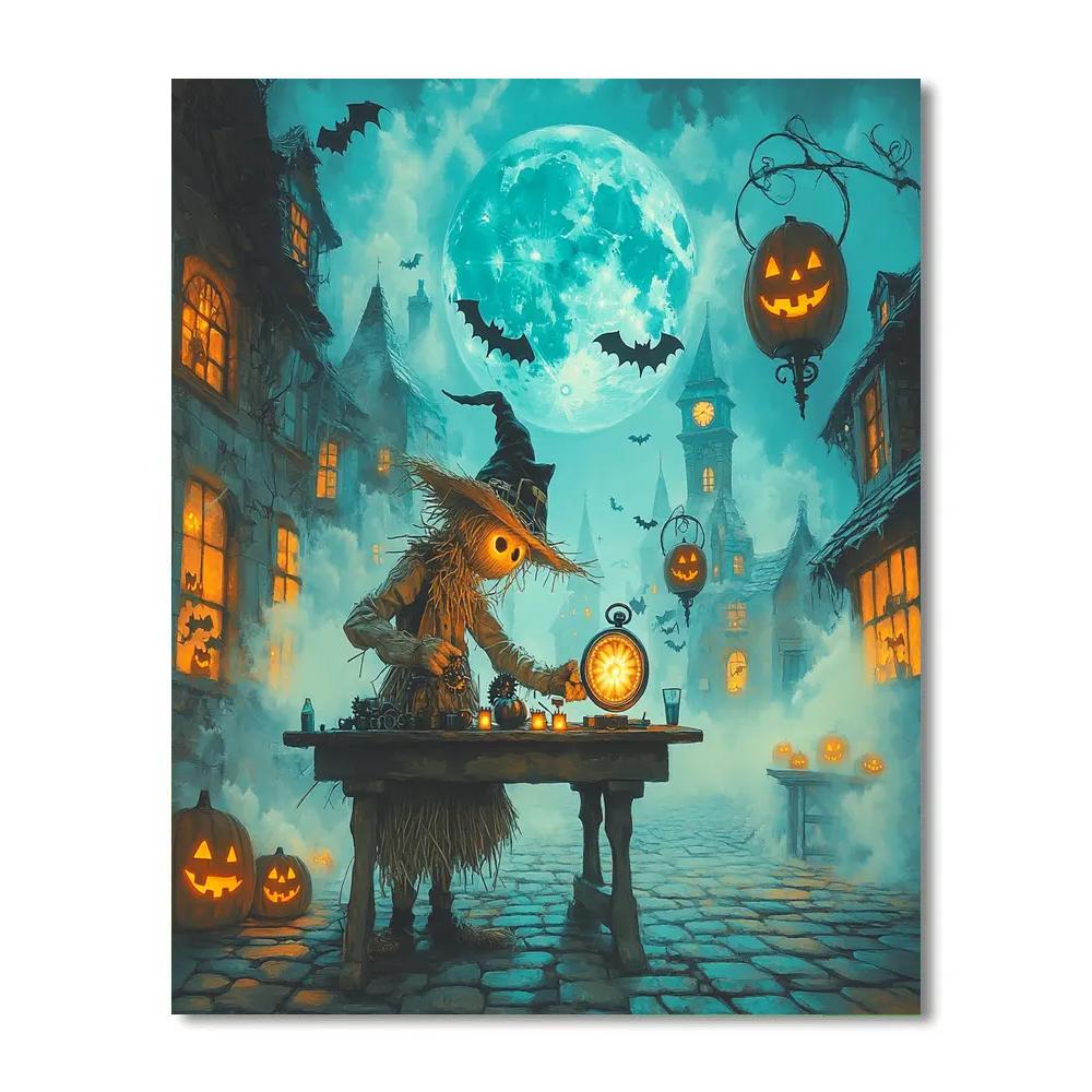 Clockmaker Of The Spooky Moonlit Village paint by numbers