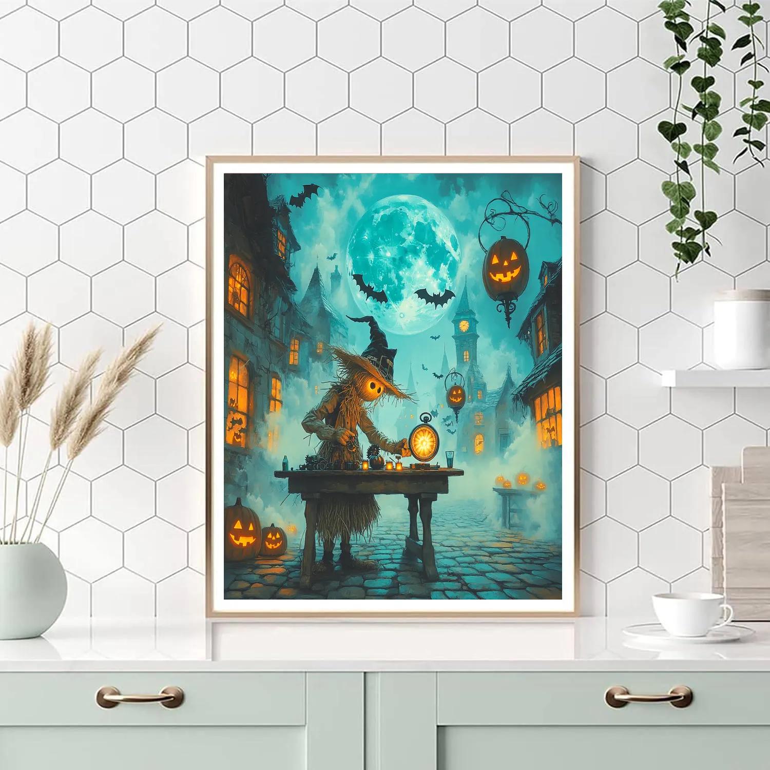 Clockmaker Of The Spooky Moonlit Village paint by numbers