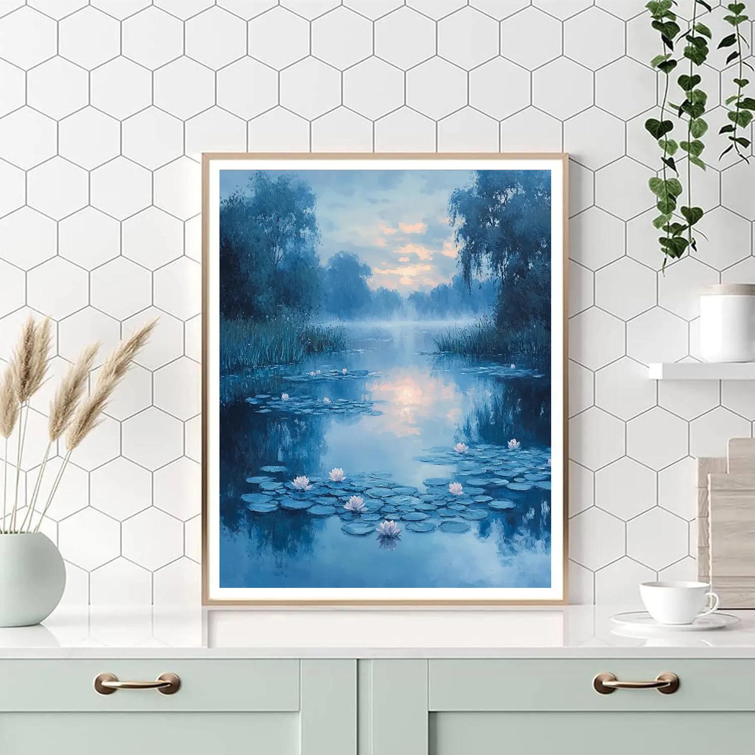 Claude Monet Inspired Silver Dawn Waterlily Pond paint by color