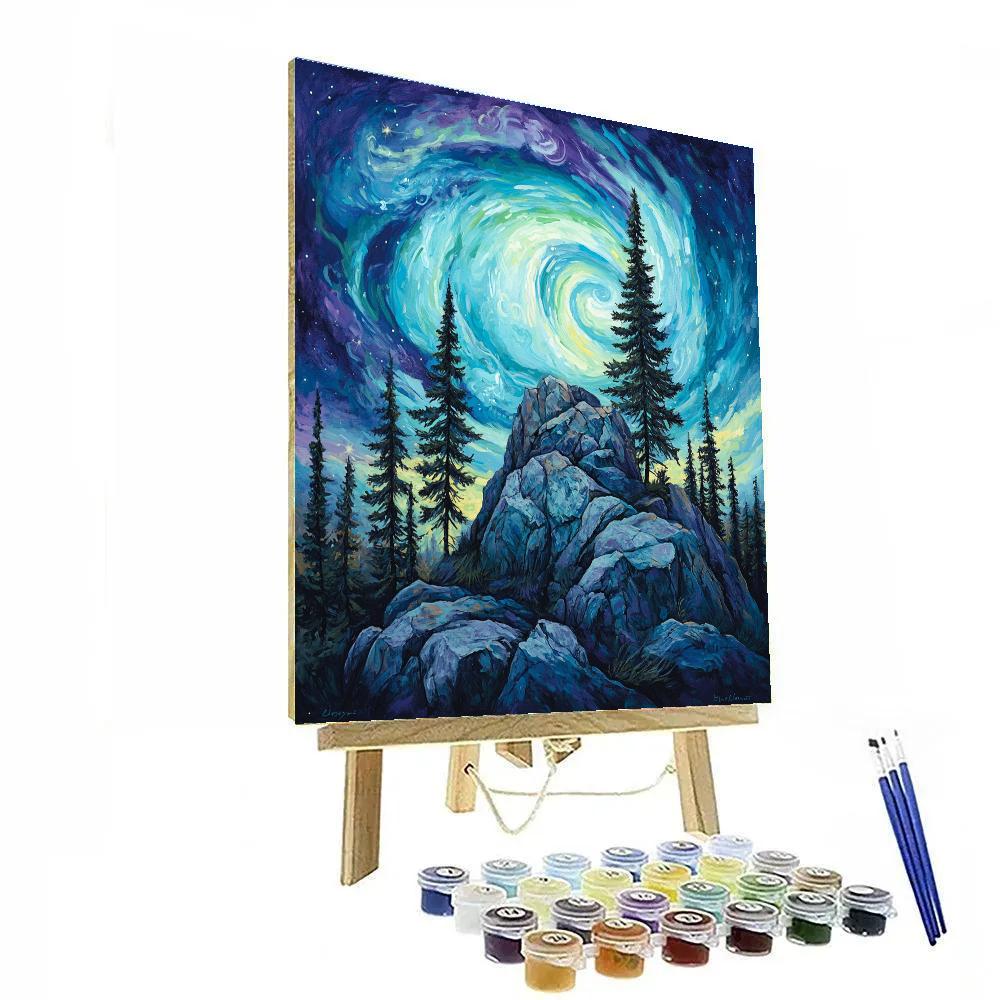 Arthur Lismer Inspired Aurora Over Windbattered Ridge paint by color