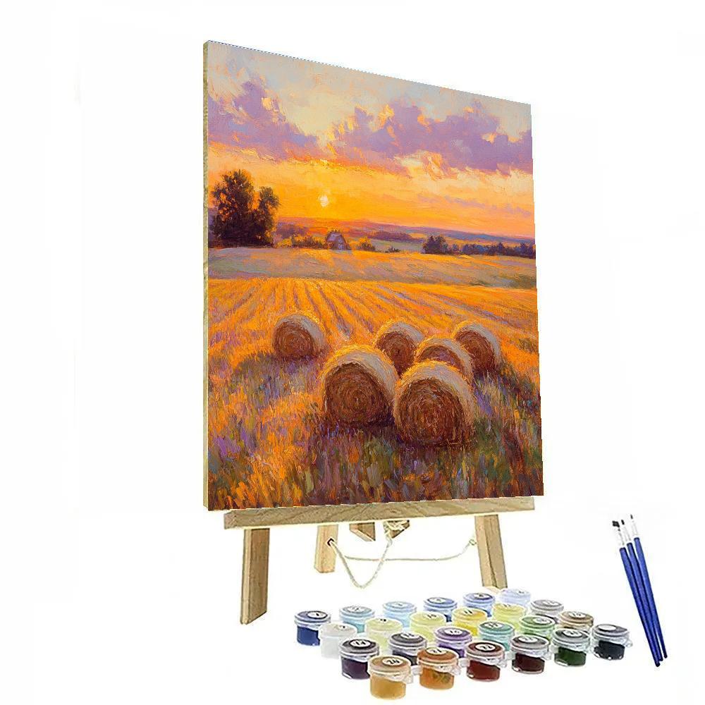Claude Monet Inspired Autumn Gold Hayfields At Sunset DIY paint by numbers