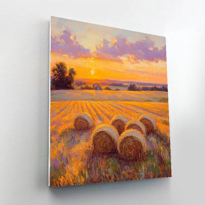 Claude Monet Inspired Autumn Gold Hayfields At Sunset DIY paint by numbers
