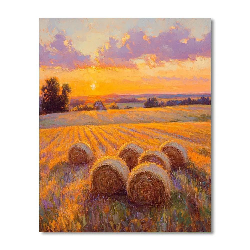 Claude Monet Inspired Autumn Gold Hayfields At Sunset DIY paint by numbers