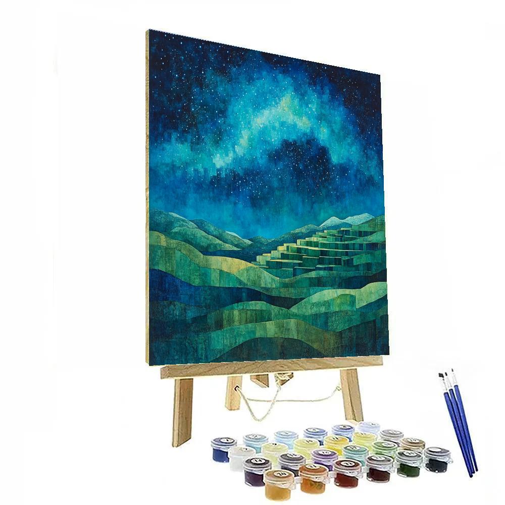 Paul Cézanne Inspired Nebula Over Terraced Hills paint by numbers