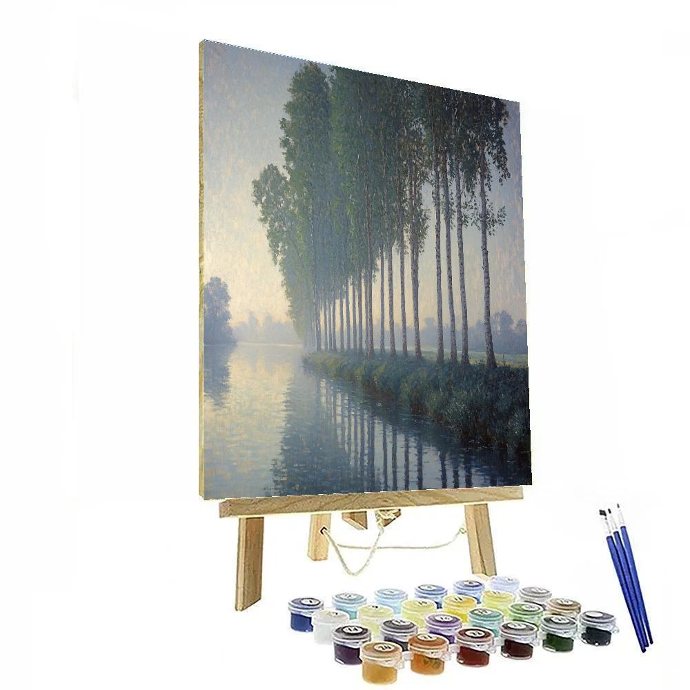 Claude Monet Inspired Misty Riverbank With Poplars Numbered painting kits