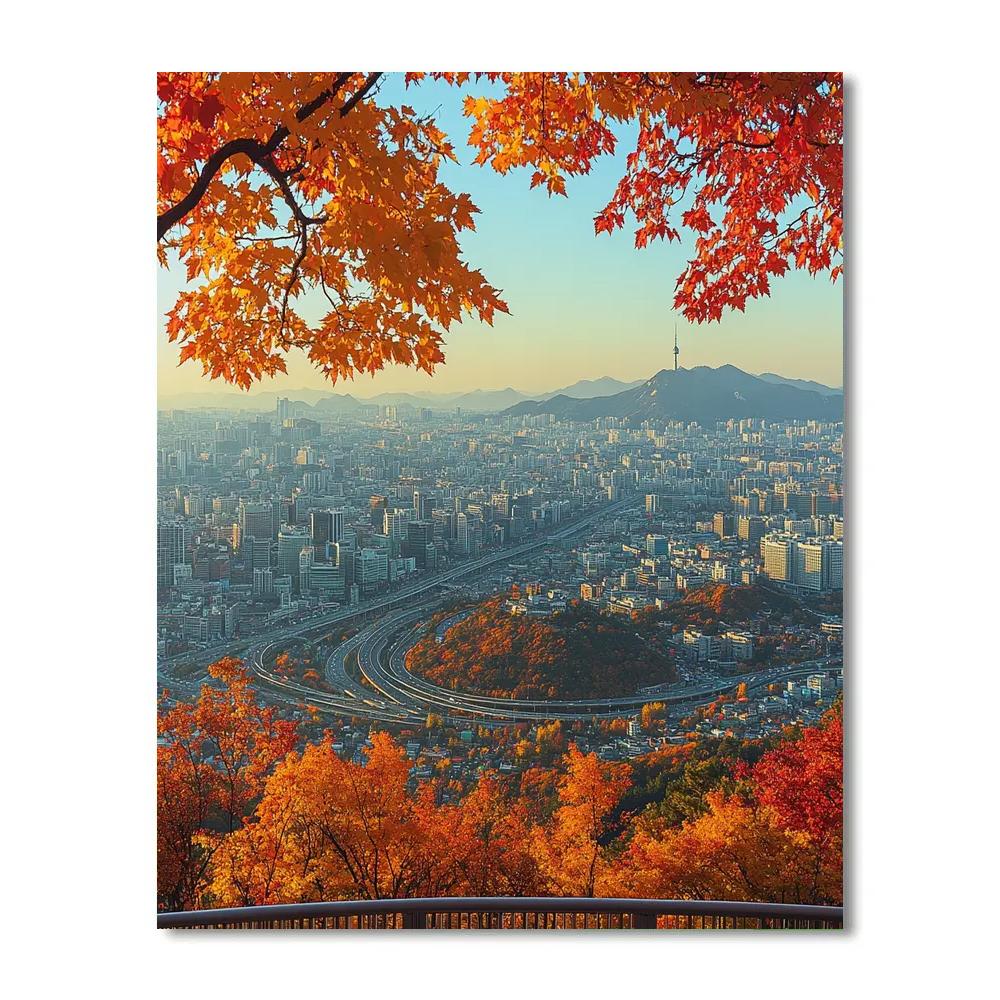Autumn View From Namsan Tower Seoul South Korea paint by numbers