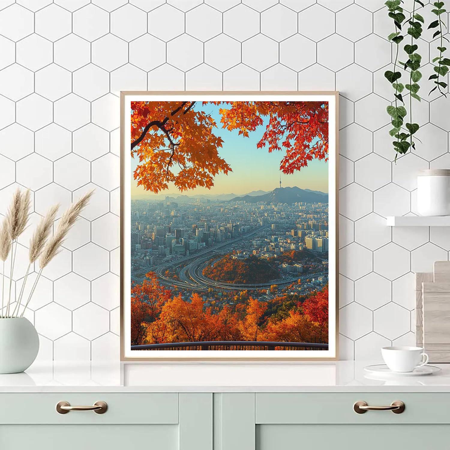Autumn View From Namsan Tower Seoul South Korea paint by numbers