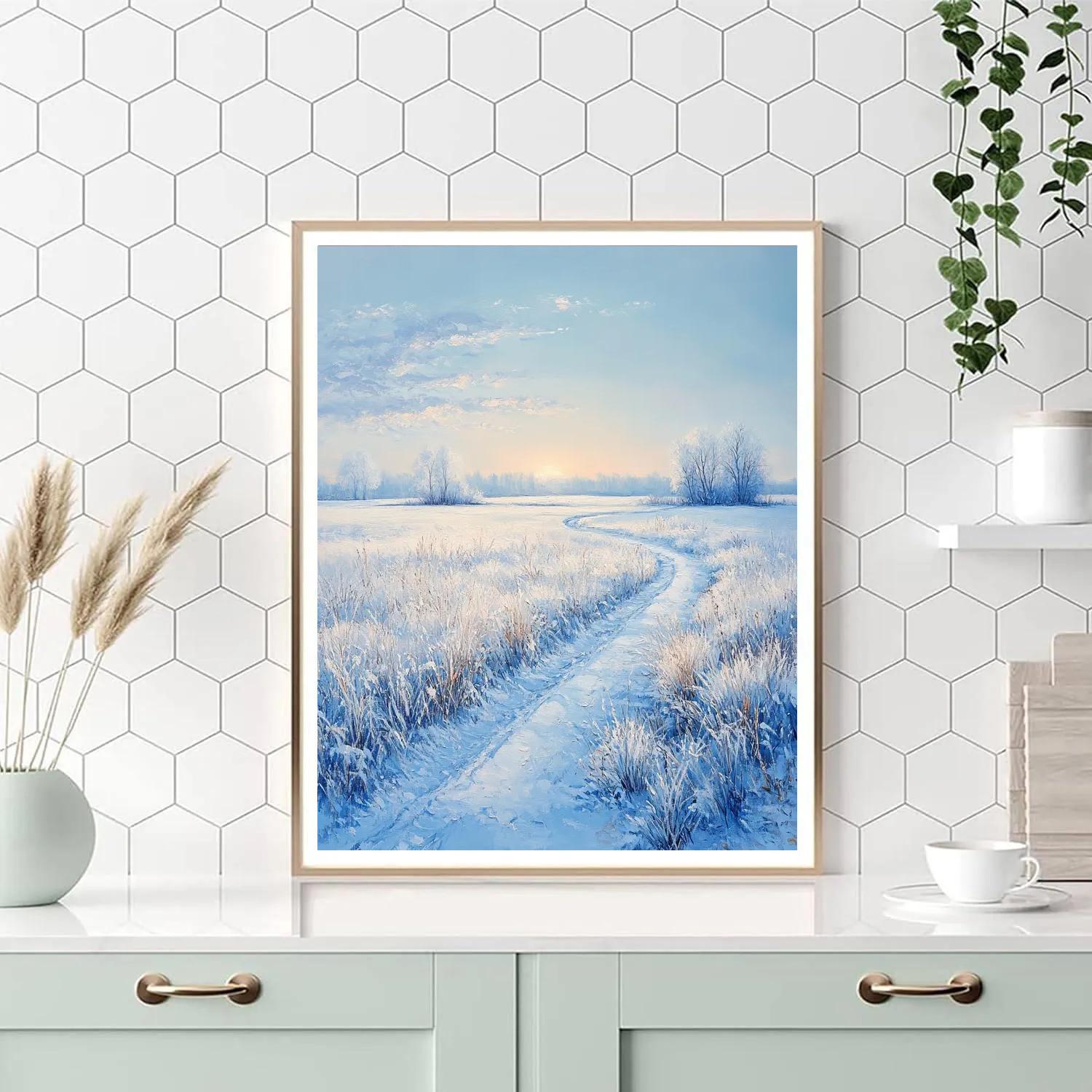 Claude Monet Inspired Winter Morning Frost On Meadow paint by number