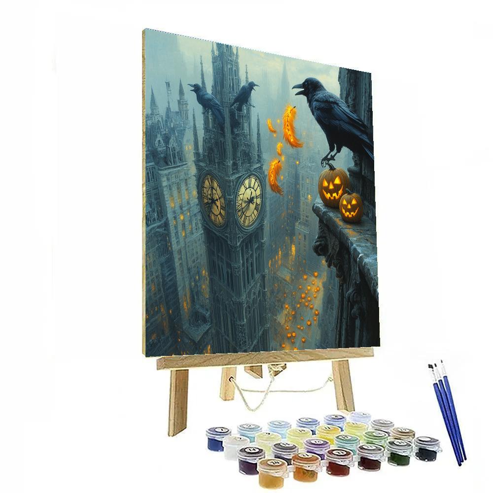 Clocktower Ravens Halloween Edition paint by numbers