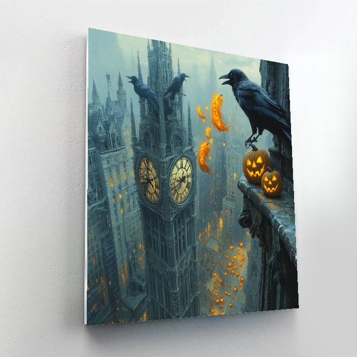 Clocktower Ravens Halloween Edition paint by numbers