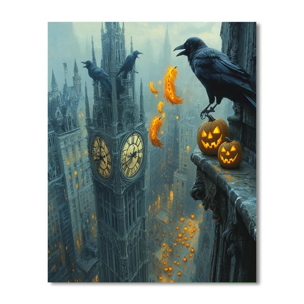 Clocktower Ravens Halloween Edition paint by numbers