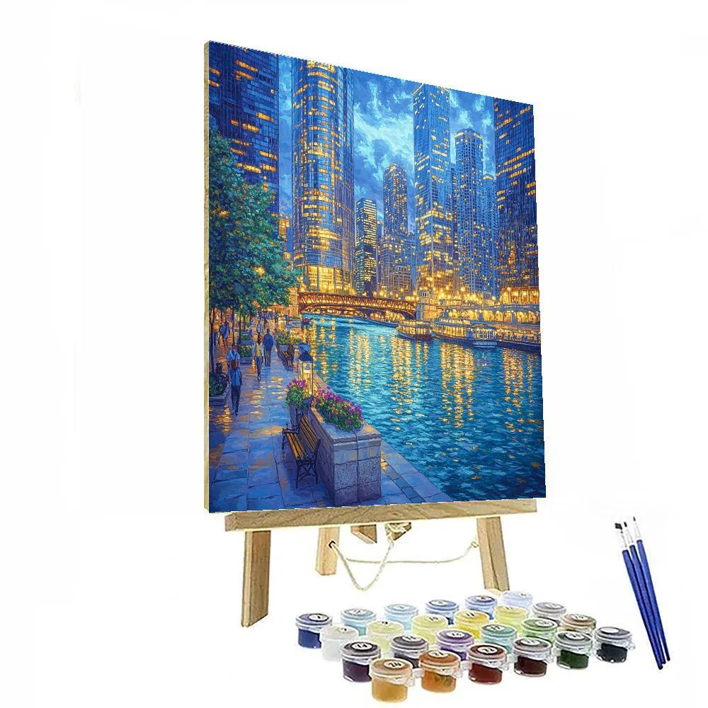 Chicago Riverwalk At Blue Hour Chicago United States paint by color