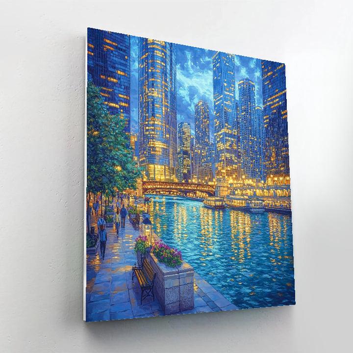 Chicago Riverwalk At Blue Hour Chicago United States paint by color