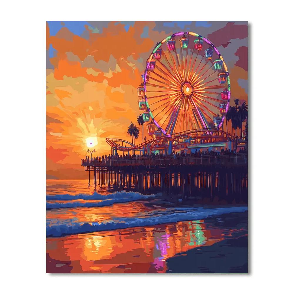 Santa Monica Pier Sunset Los Angeles United States Numbered painting kits