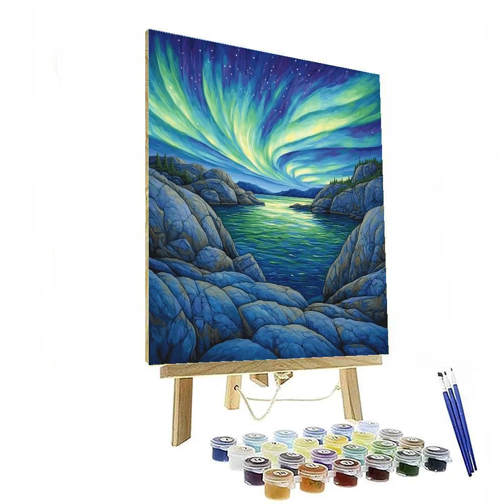 Frederick Varley Inspired Aurora Veil Over Granite Bay painting number kit