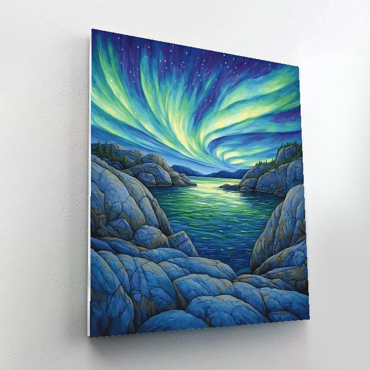 Frederick Varley Inspired Aurora Veil Over Granite Bay painting number kit