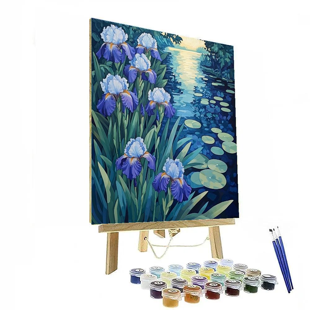 Claude Monet Inspired Irises Beside A Shaded Pond DIY paint by numbers