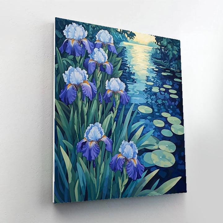 Claude Monet Inspired Irises Beside A Shaded Pond DIY paint by numbers