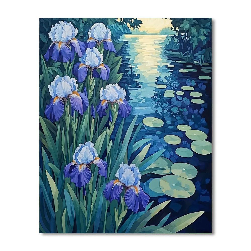 Claude Monet Inspired Irises Beside A Shaded Pond DIY paint by numbers