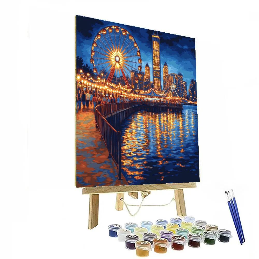 Night Reflections At Navy Pier Chicago United States Numbered painting kits