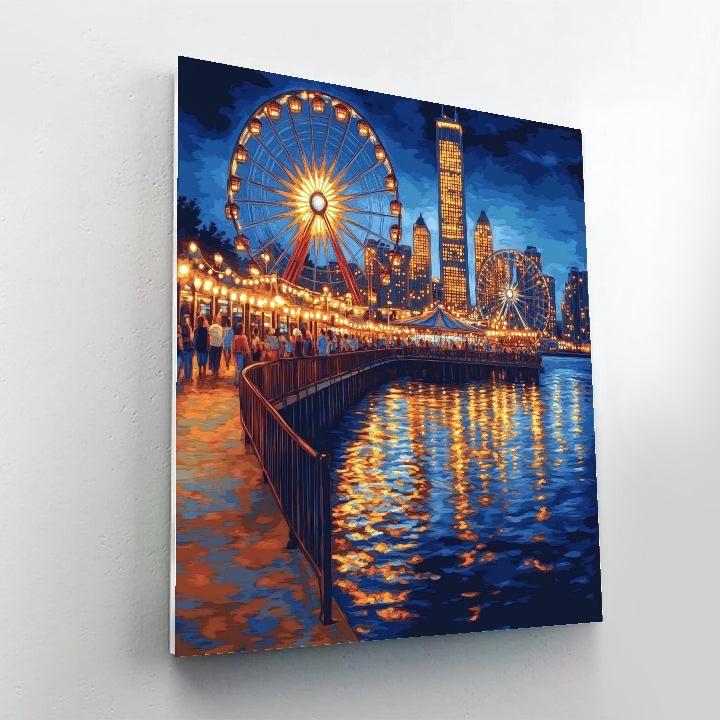 Night Reflections At Navy Pier Chicago United States Numbered painting kits