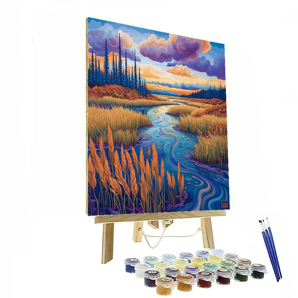 J E H MacDonald Inspired Sunlit Tamarack Marsh In Autumn Glow Paint by numbers art