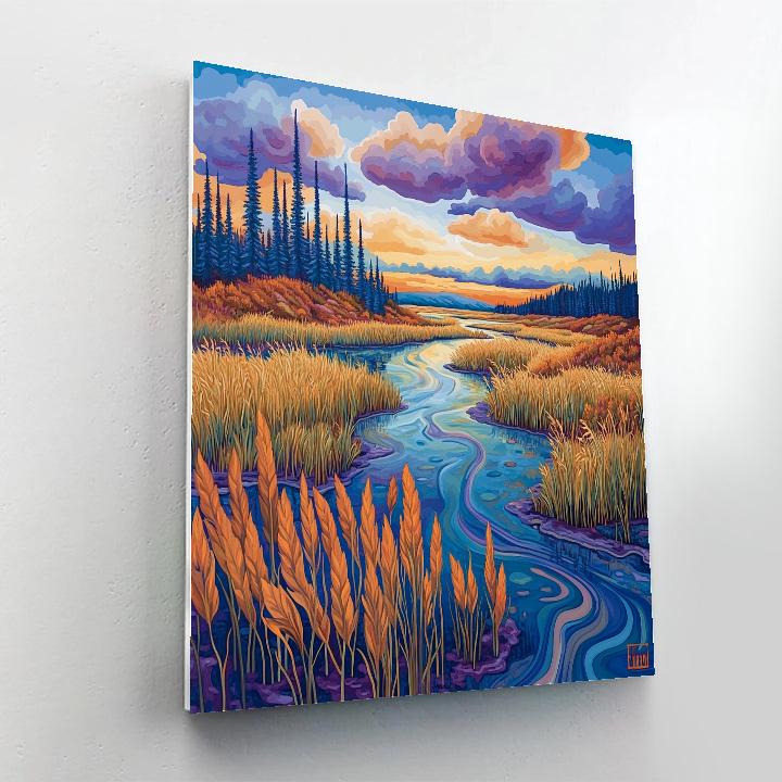 J E H MacDonald Inspired Sunlit Tamarack Marsh In Autumn Glow Paint by numbers art