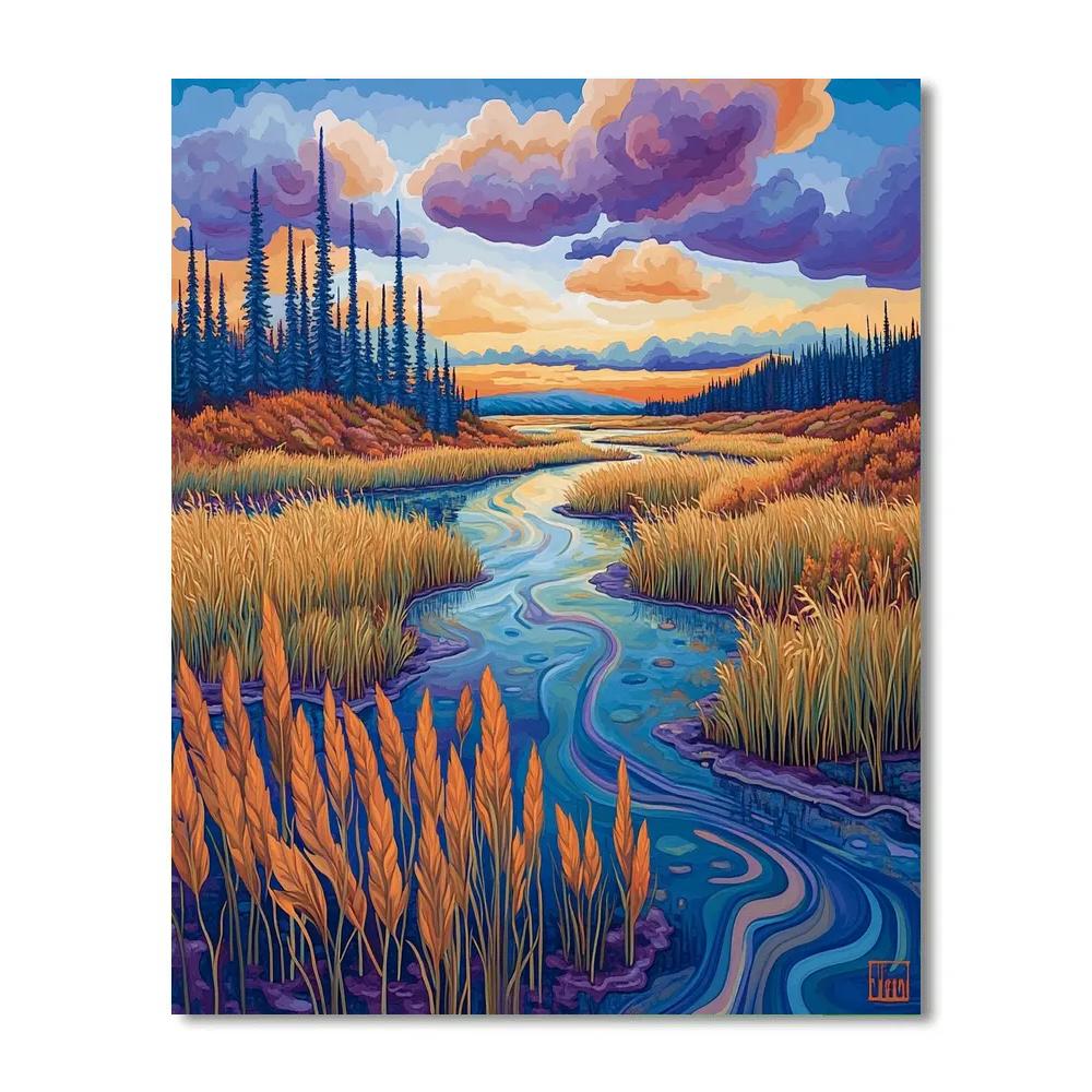 J E H MacDonald Inspired Sunlit Tamarack Marsh In Autumn Glow Paint by numbers art