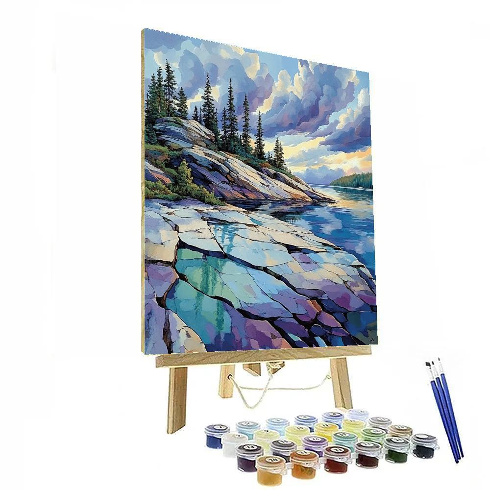 J E H MacDonald Inspired Storm Light Over Granite Shield Lake paint by color