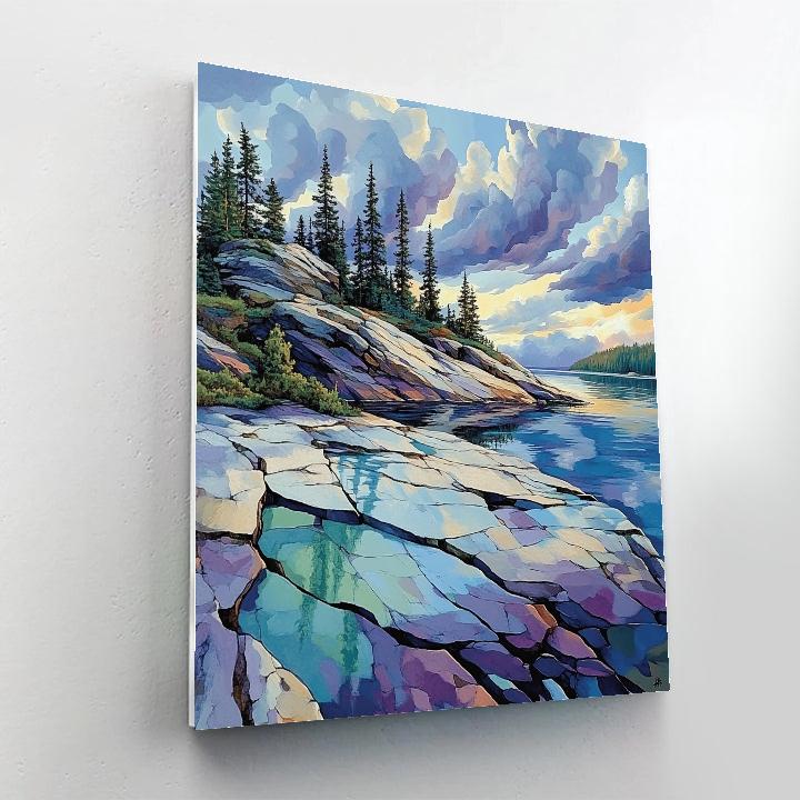 J E H MacDonald Inspired Storm Light Over Granite Shield Lake paint by color