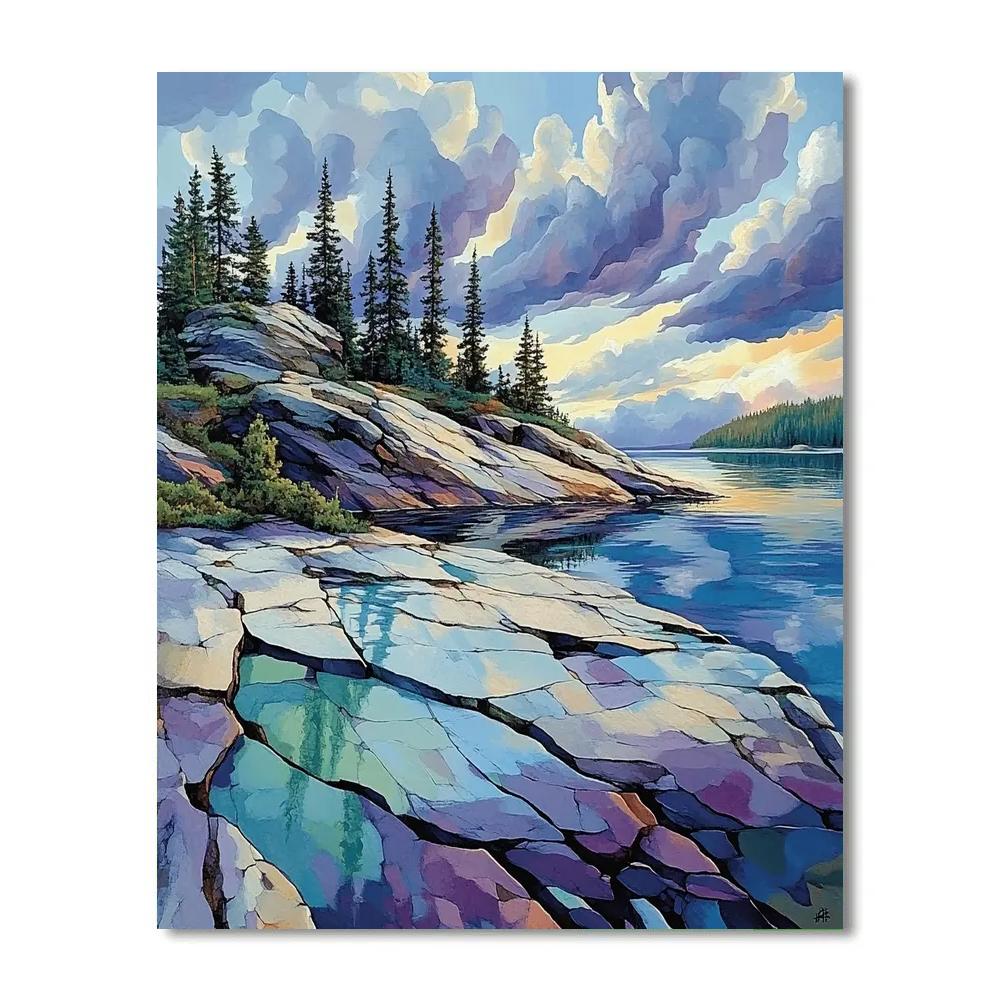 J E H MacDonald Inspired Storm Light Over Granite Shield Lake paint by color