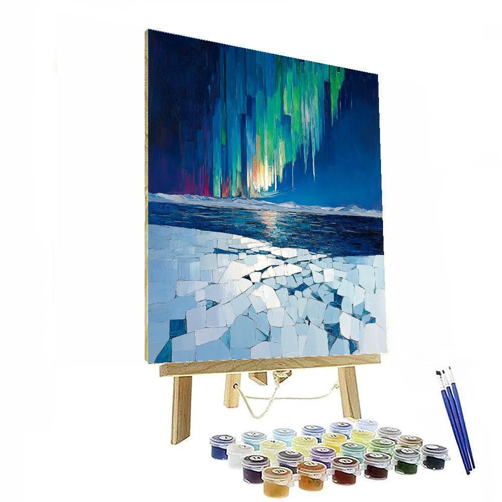 Jean-Paul Riopelle Inspired Aurora Mosaic Over Frozen Bay DIY paint by numbers