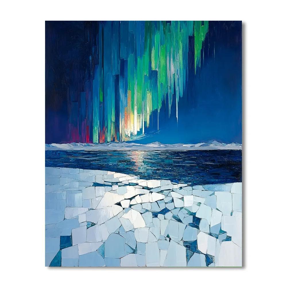 Jean-Paul Riopelle Inspired Aurora Mosaic Over Frozen Bay DIY paint by numbers