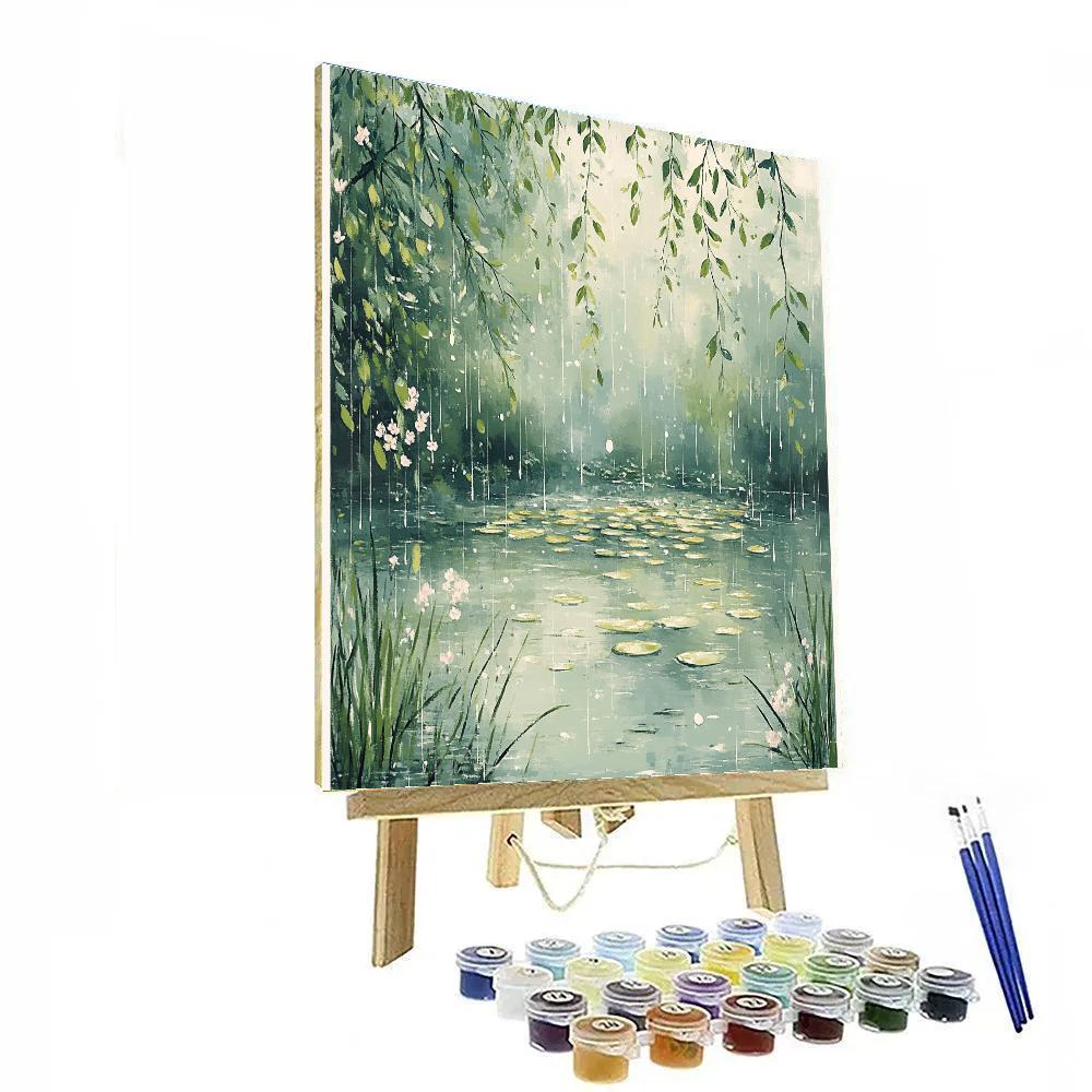 Claude Monet Inspired Water Garden In Early Spring Rain paint by color