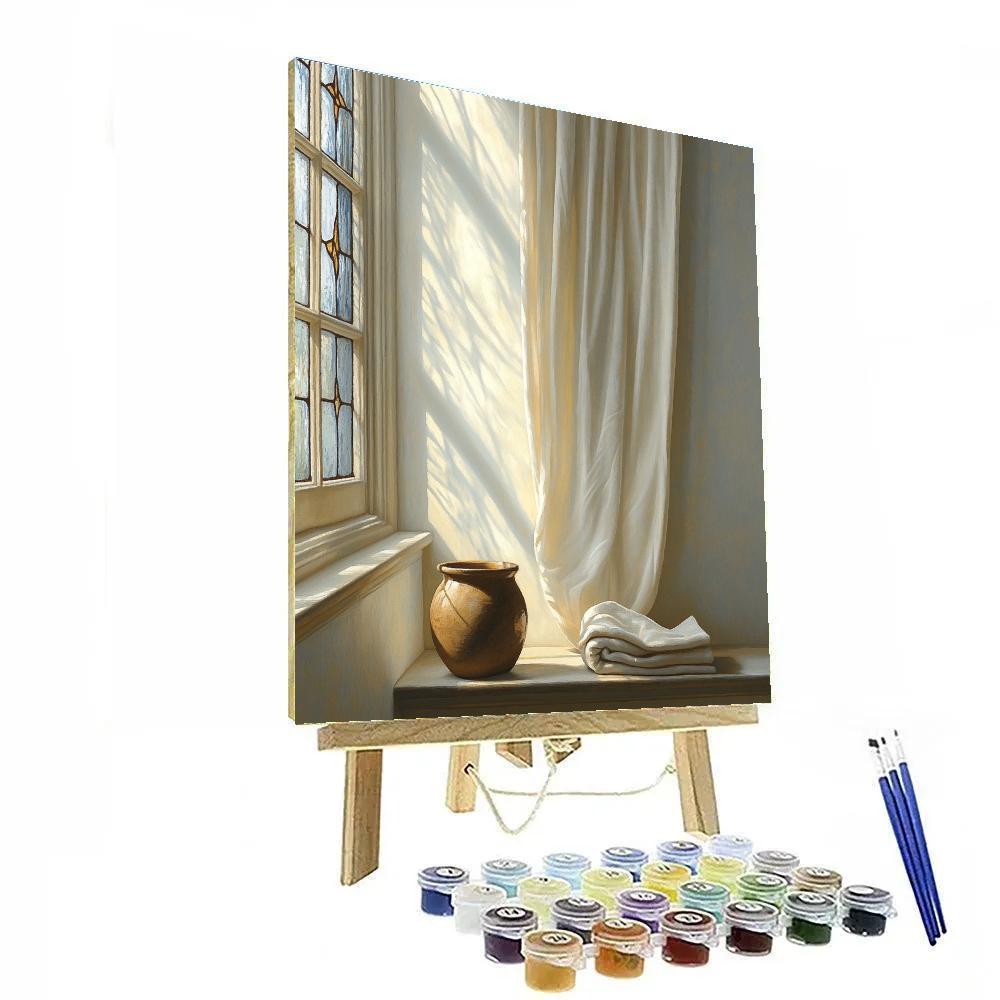 Johannes Vermeer Inspired Sunlit Delft Window And Falling Curtain Painting by numbers kit