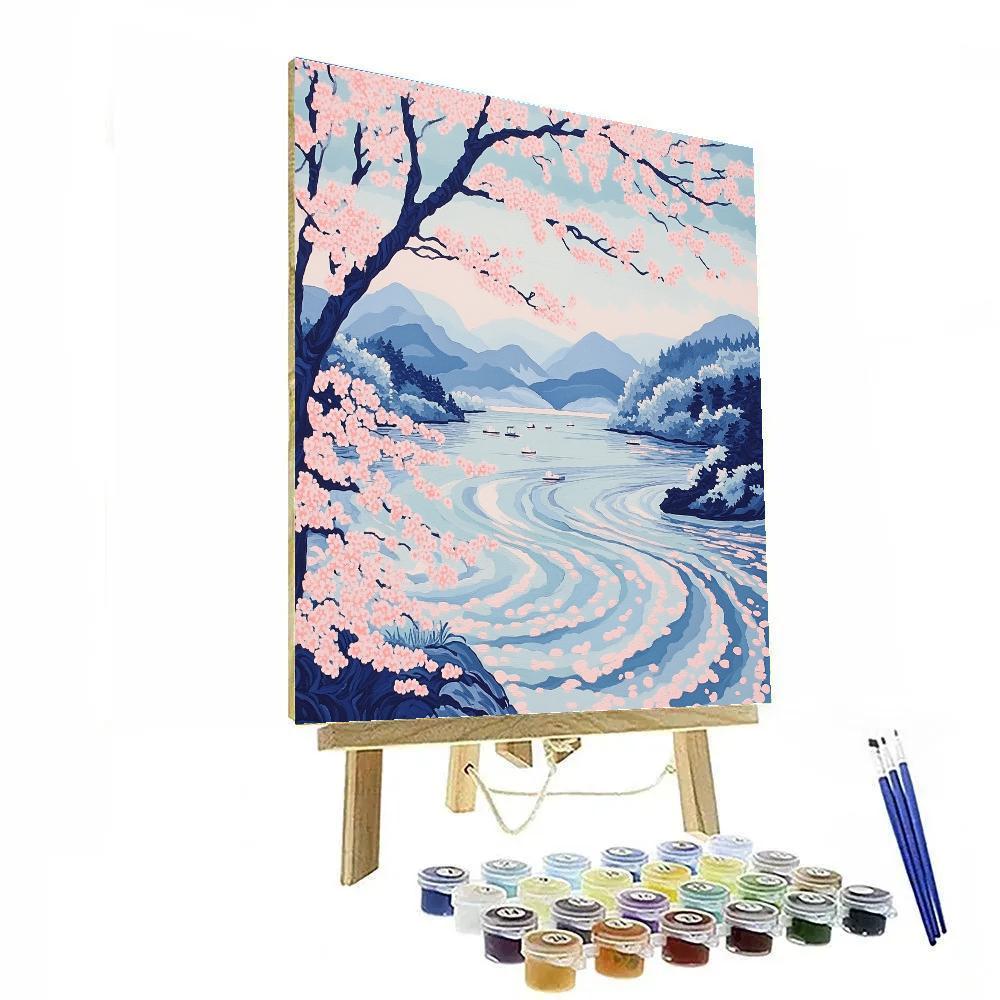 Hokusai Inspired Cherry Blossom River DIY paint by numbers