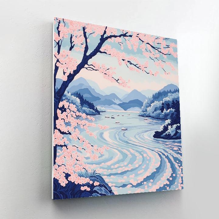 Hokusai Inspired Cherry Blossom River DIY paint by numbers