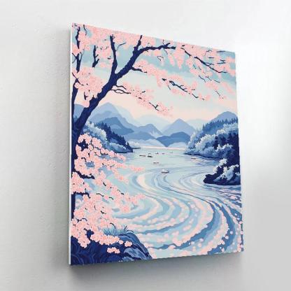 Hokusai Inspired Cherry Blossom River DIY paint by numbers