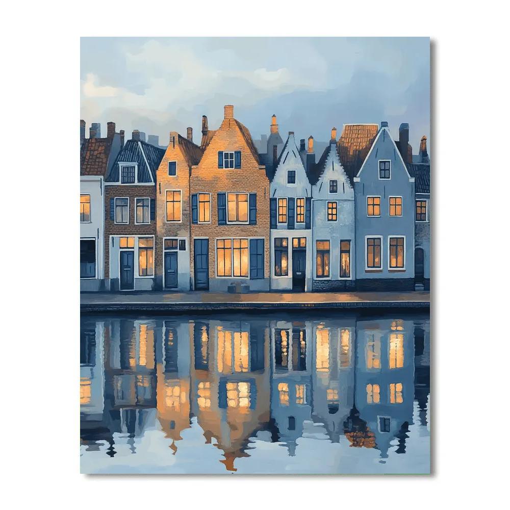 Johannes Vermeer Inspired Delft Canal Facades In Morning Haze Painting by numbers kit