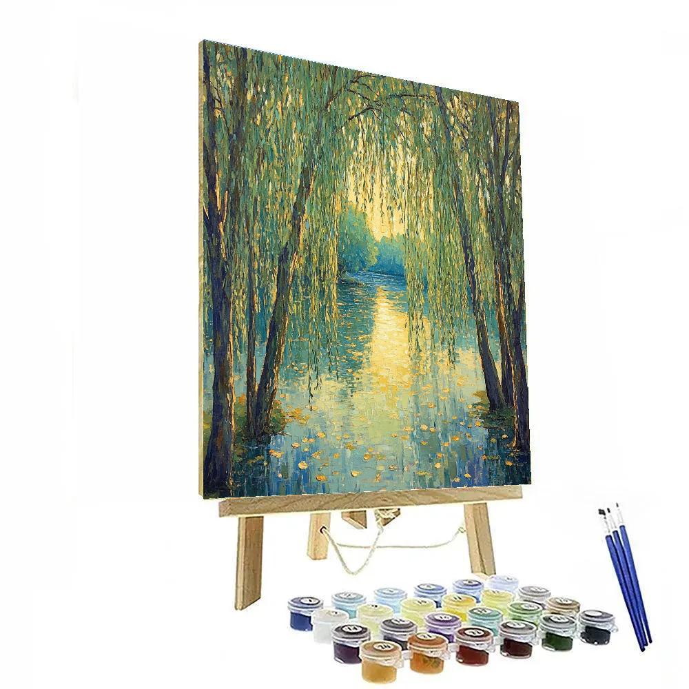 Claude Monet Inspired Morning Light Through Riverside Willows Paint by numbers art
