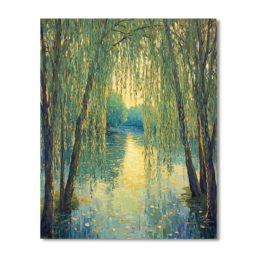 Claude Monet Inspired Morning Light Through Riverside Willows Paint by numbers art