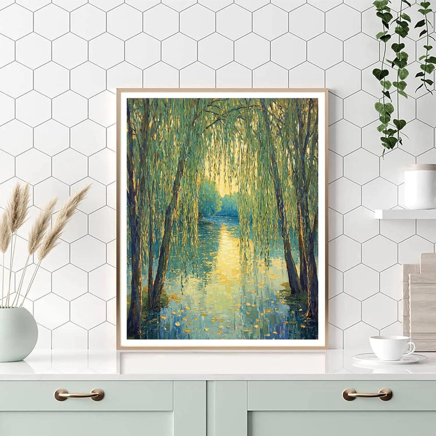 Claude Monet Inspired Morning Light Through Riverside Willows Paint by numbers art